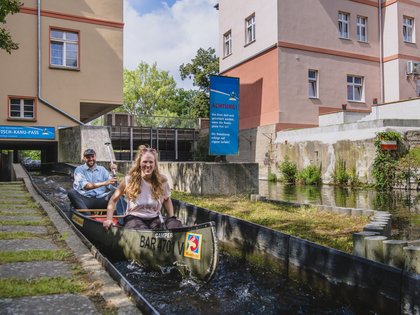 Der Fisch-Kanu-Pass mitten in der Stadt Fürstenberg/H.